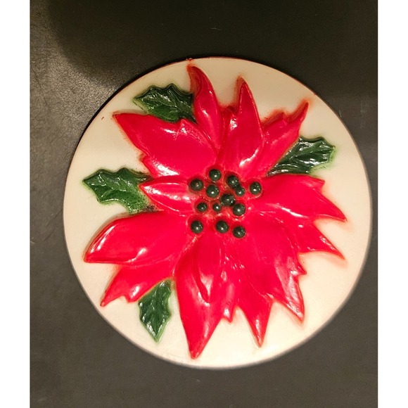 Poinsettia Flower Plate Christmas‎ Holiday Decor Accent Plate Red Green - Picture 1 of 13